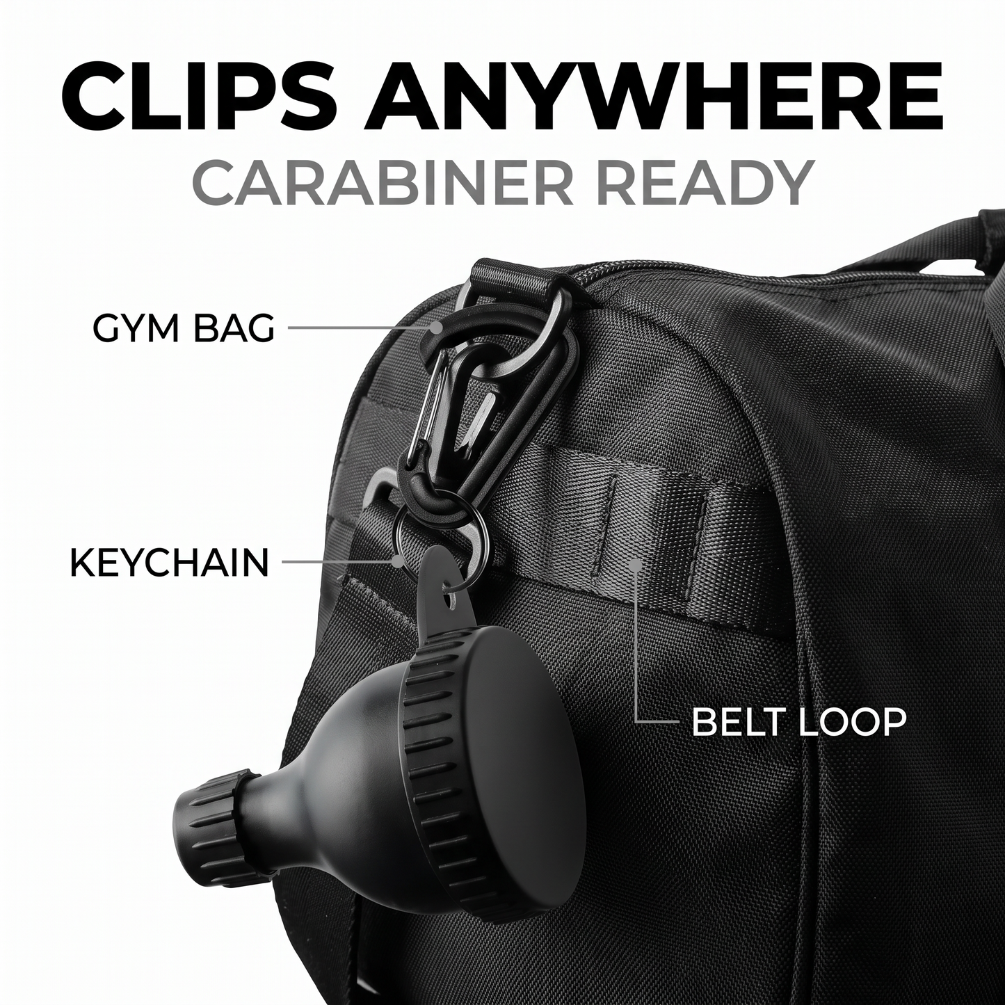 Clips anywhere — carabiner features