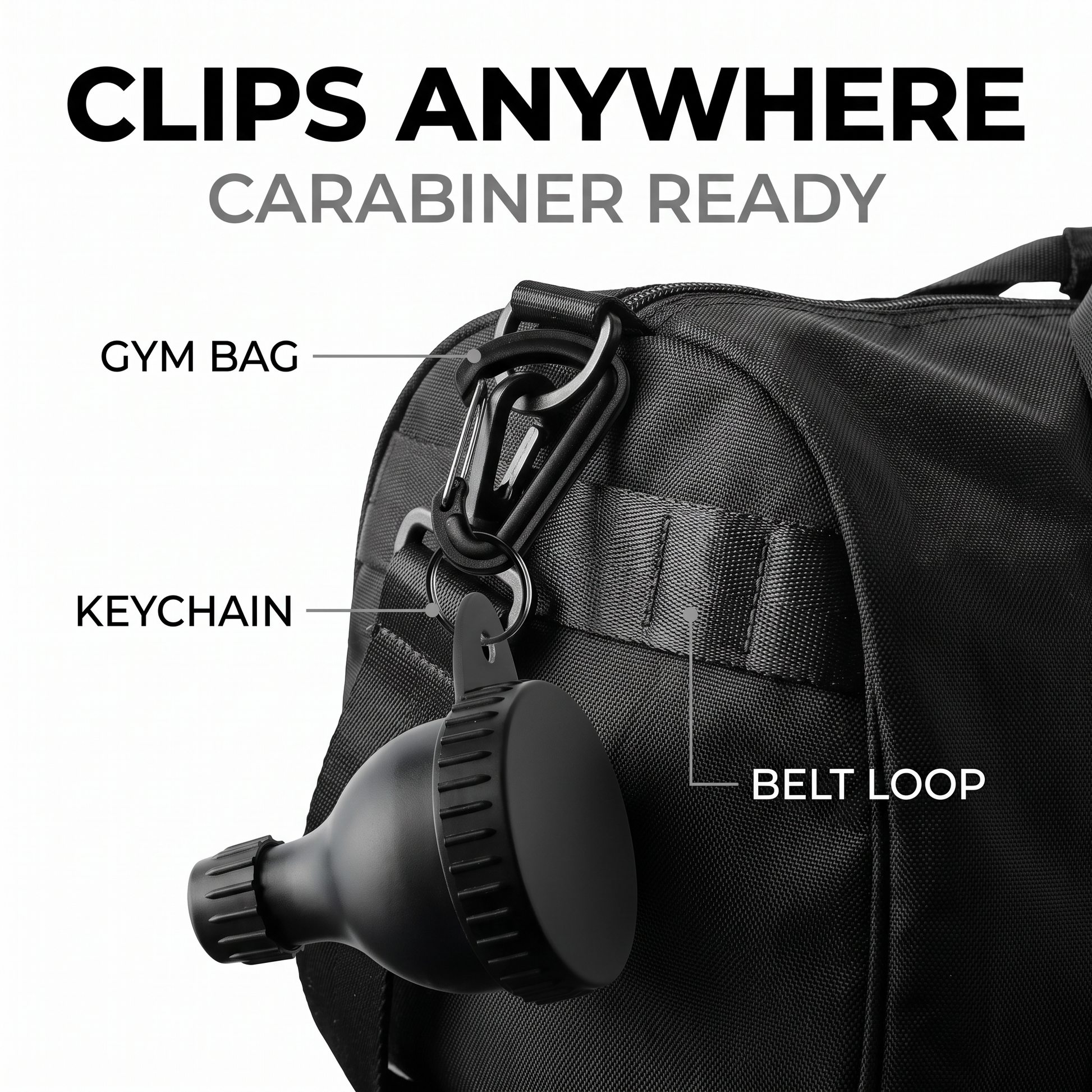 Clips anywhere — carabiner features