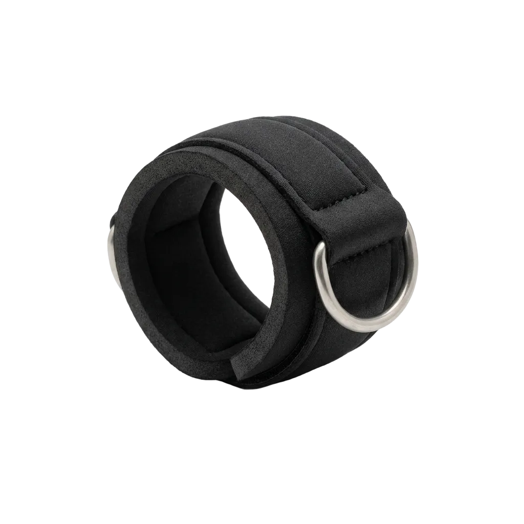 Ankle strap curved in worn shape, three-quarter view