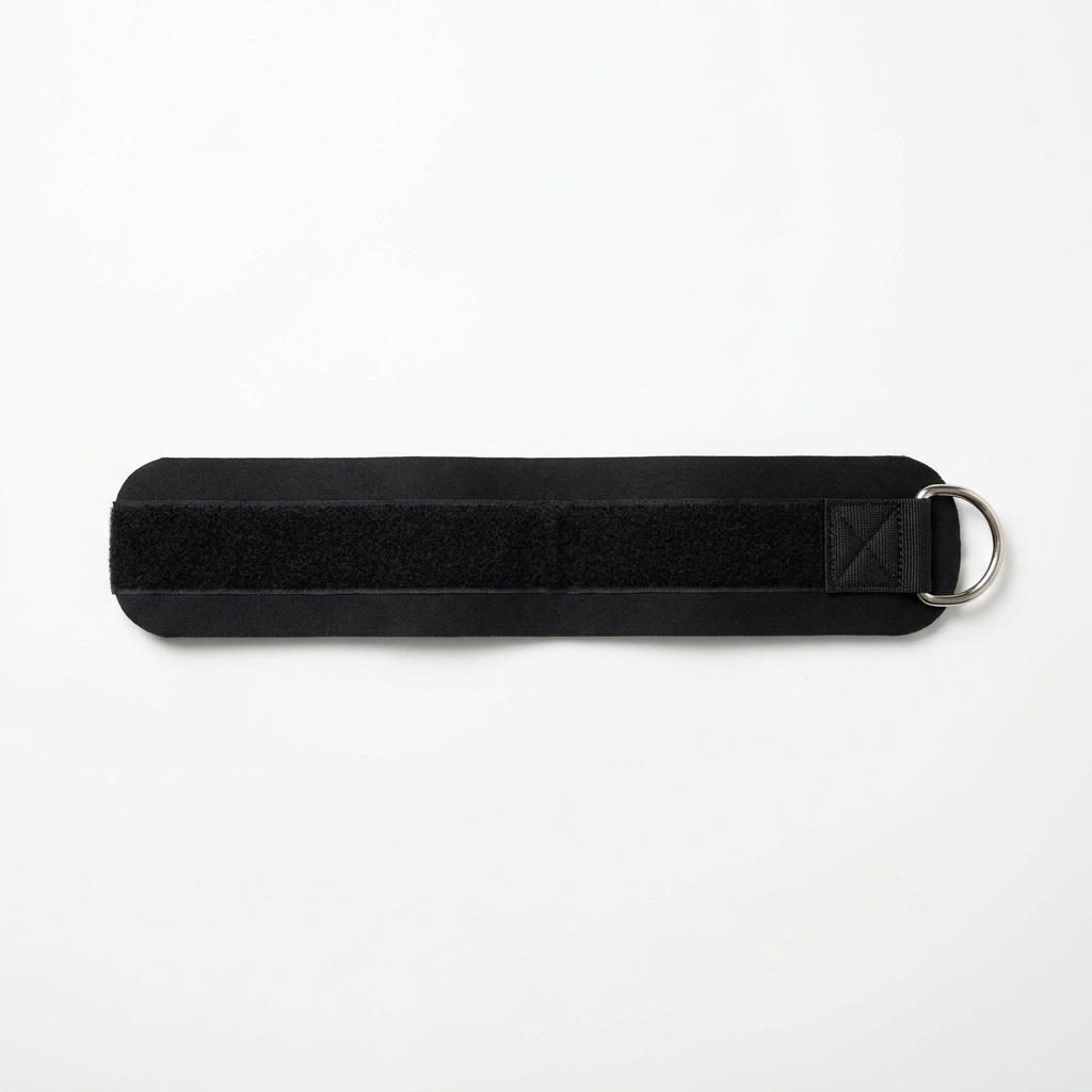 Ankle strap laid flat showing closure and D-ring