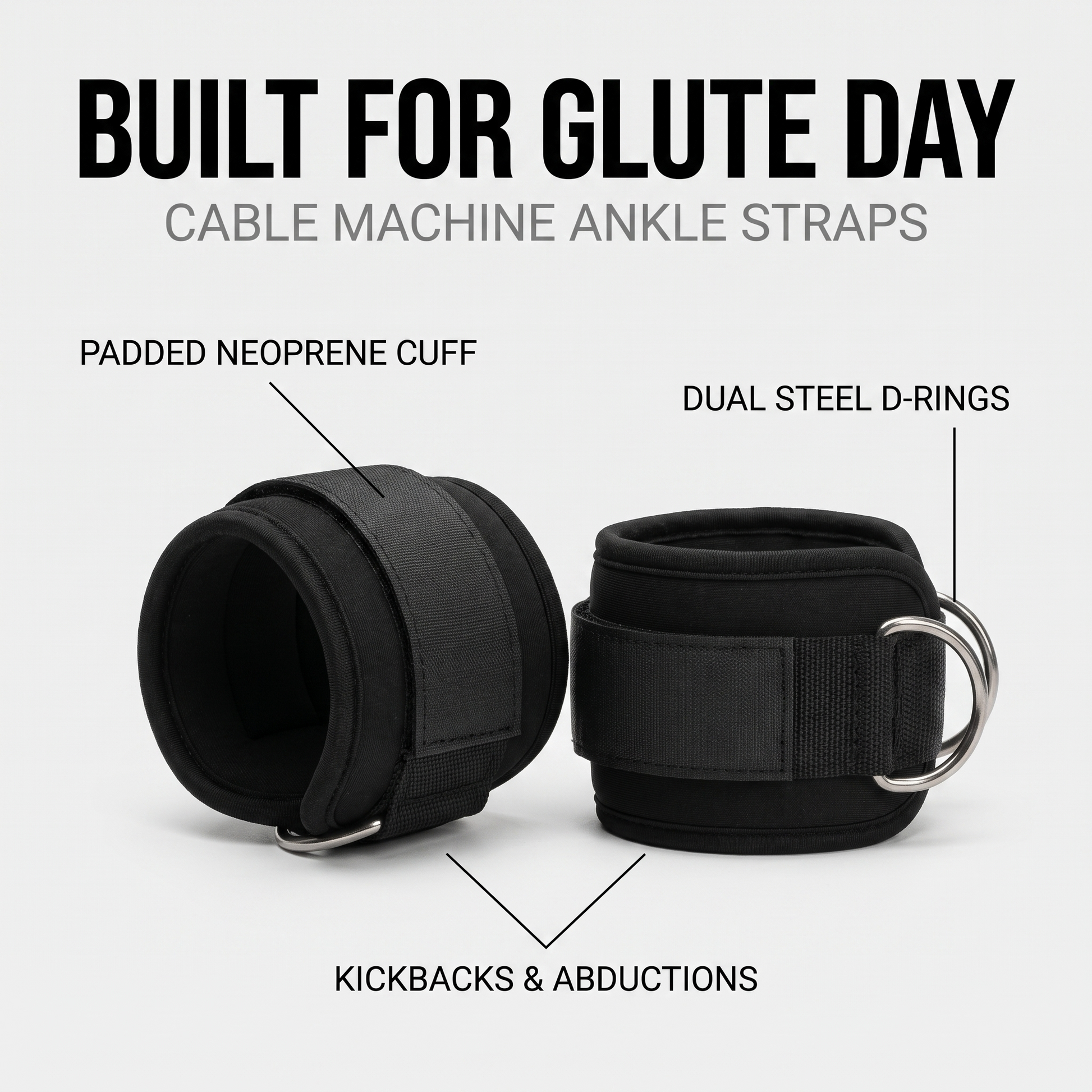 Built For Glute Day — cable ankle straps features infographic