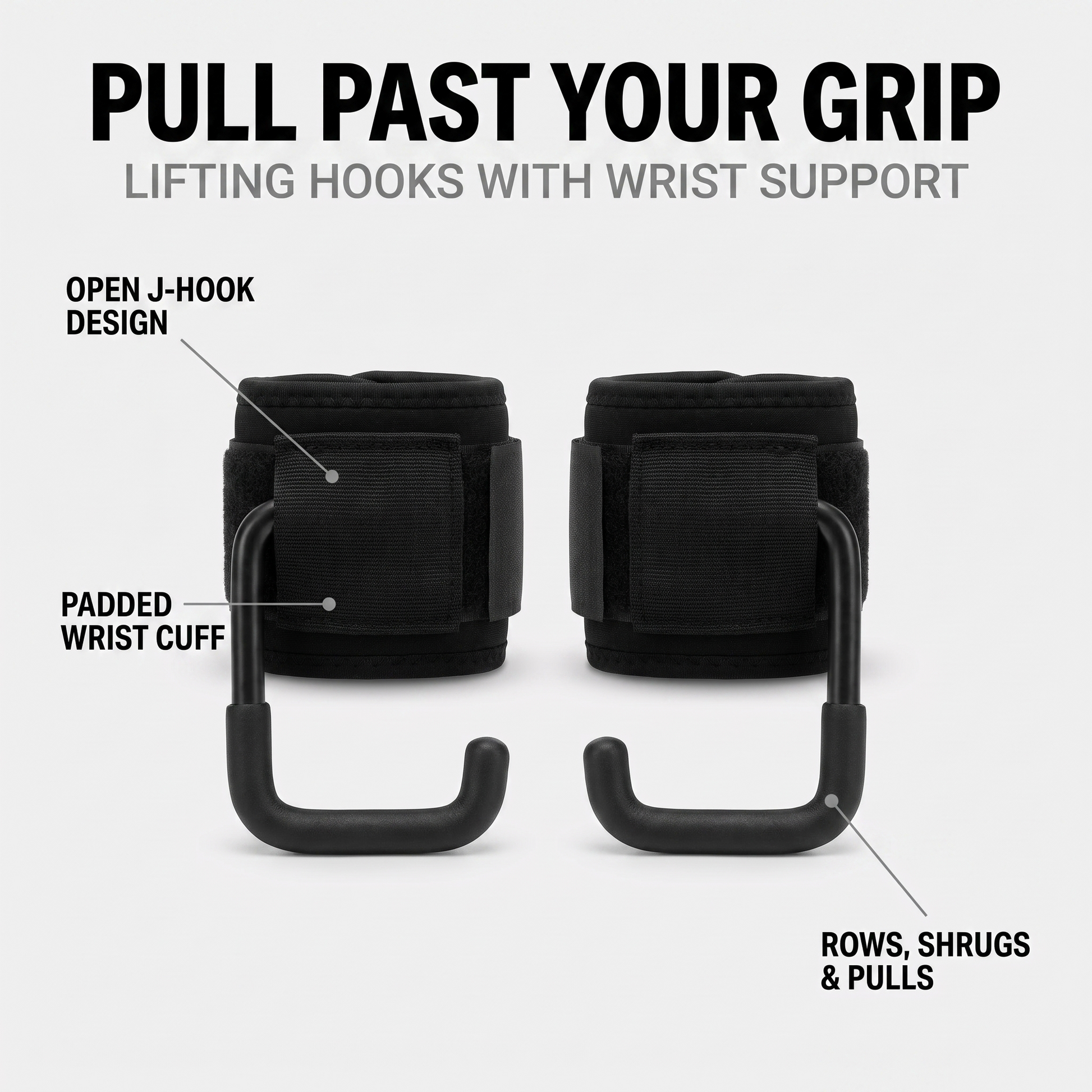 Pull Past Your Grip — lifting hooks features infographic